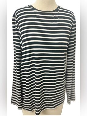 Chico’s The Ultimate Tee Black White Striped Top Women’s Large Long Sleeve